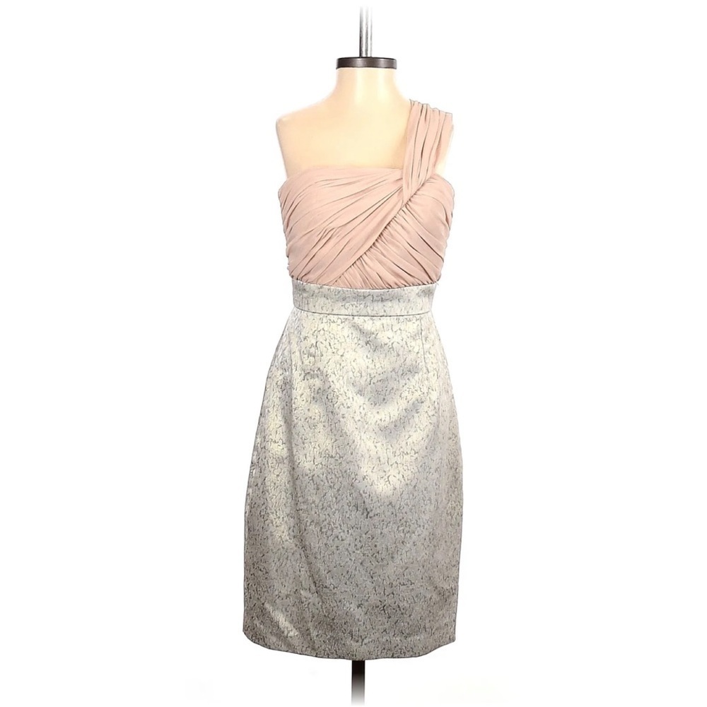 Maggy London Women's Size 4 Sheath Dress One Shoulder Light Pink Silver Metallic
